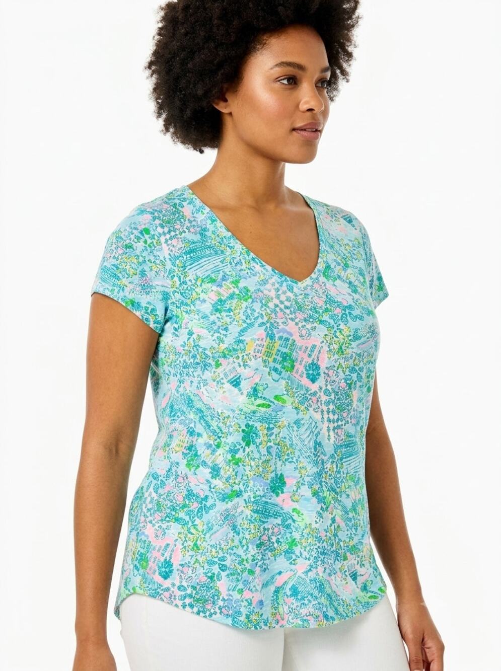 Lilly Pulitzer Etta V-Neck T-Shirt Top Womens XL Multicolor Loves South Carolina